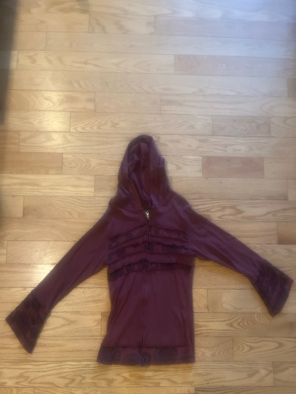Jezebel Burgundy Lace Zip-Up Hoodie — Size L